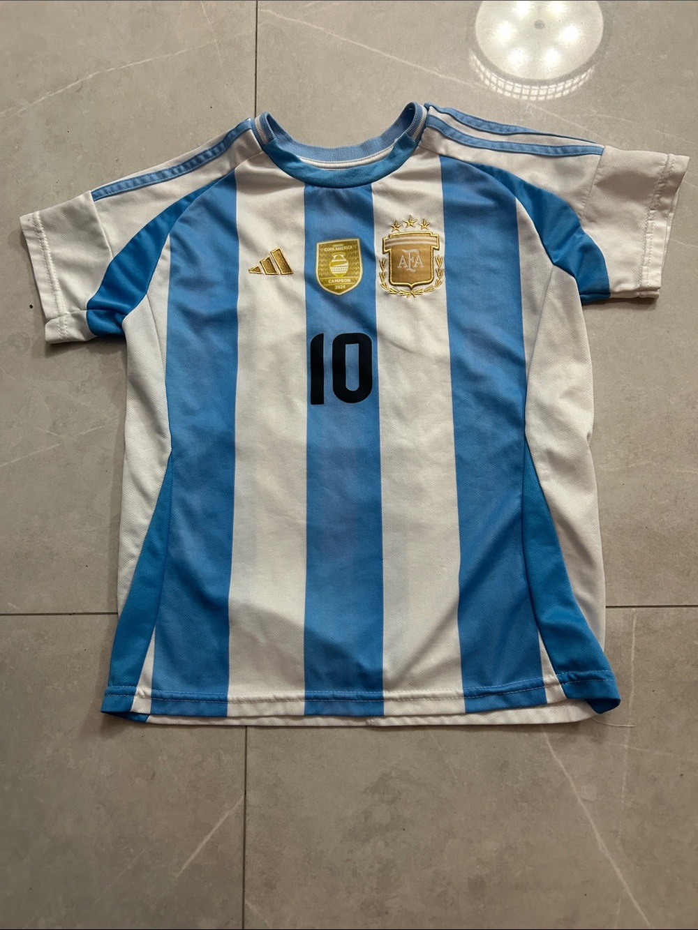 Messi  Argentina Kids Soccer Jersey in Light Blue & White - #10